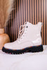 Mistique Off White Patent Leather Boots With Colorful Soles