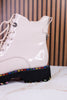 Mistique Off White Patent Leather Boots With Colorful Soles