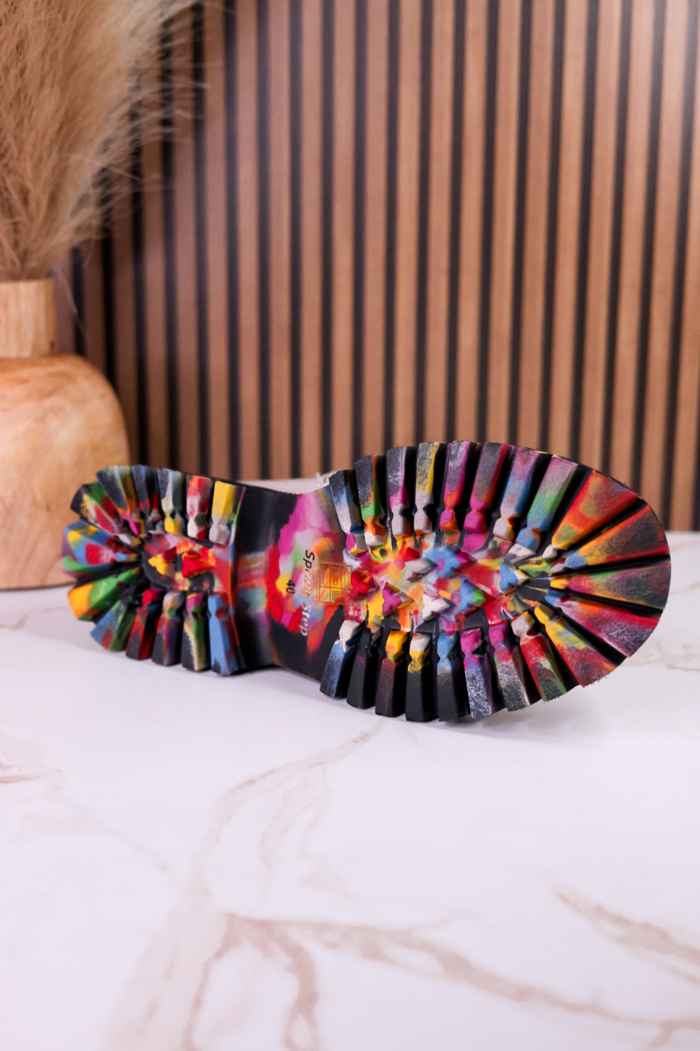 Mistique Off White Patent Leather Boots With Colorful Soles