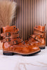 Tan Leather Strappy Combat Boots With Studded Details