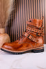 Tan Leather Strappy Combat Boots With Studded Details