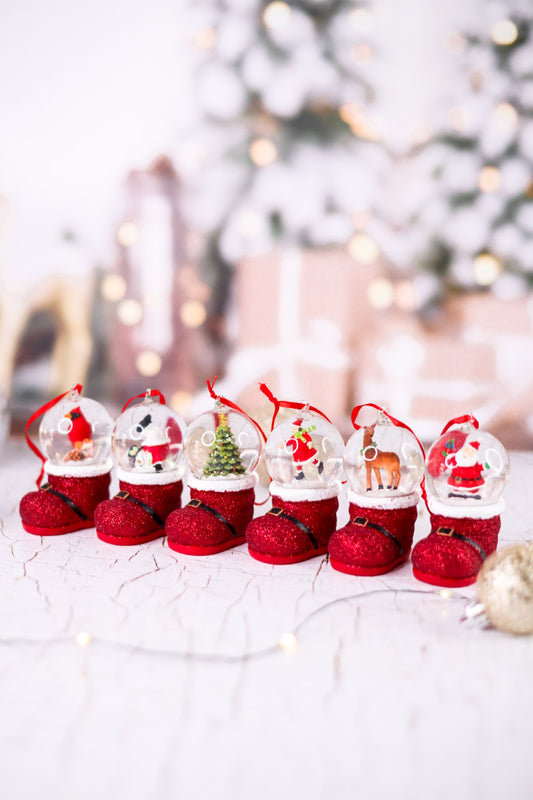 Santa's Boot Waterglobe Ornaments (6 Styles)