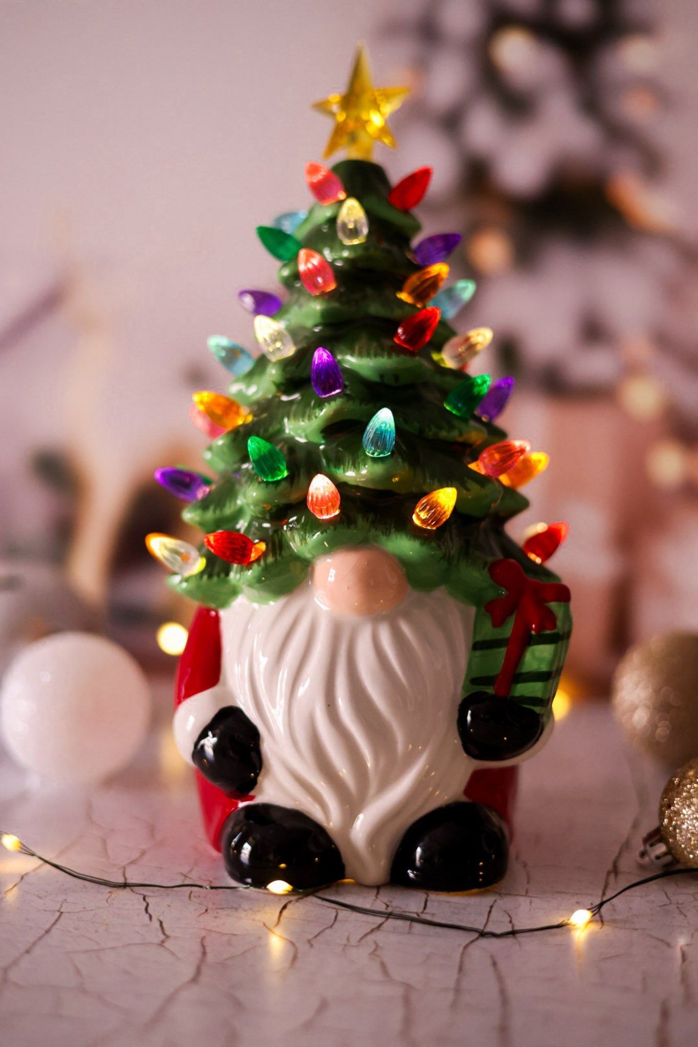 11.5" Light Up Ceramic Christmas Tree Gnome