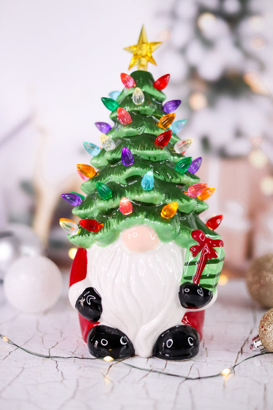 11.5" Light Up Ceramic Christmas Tree Gnome