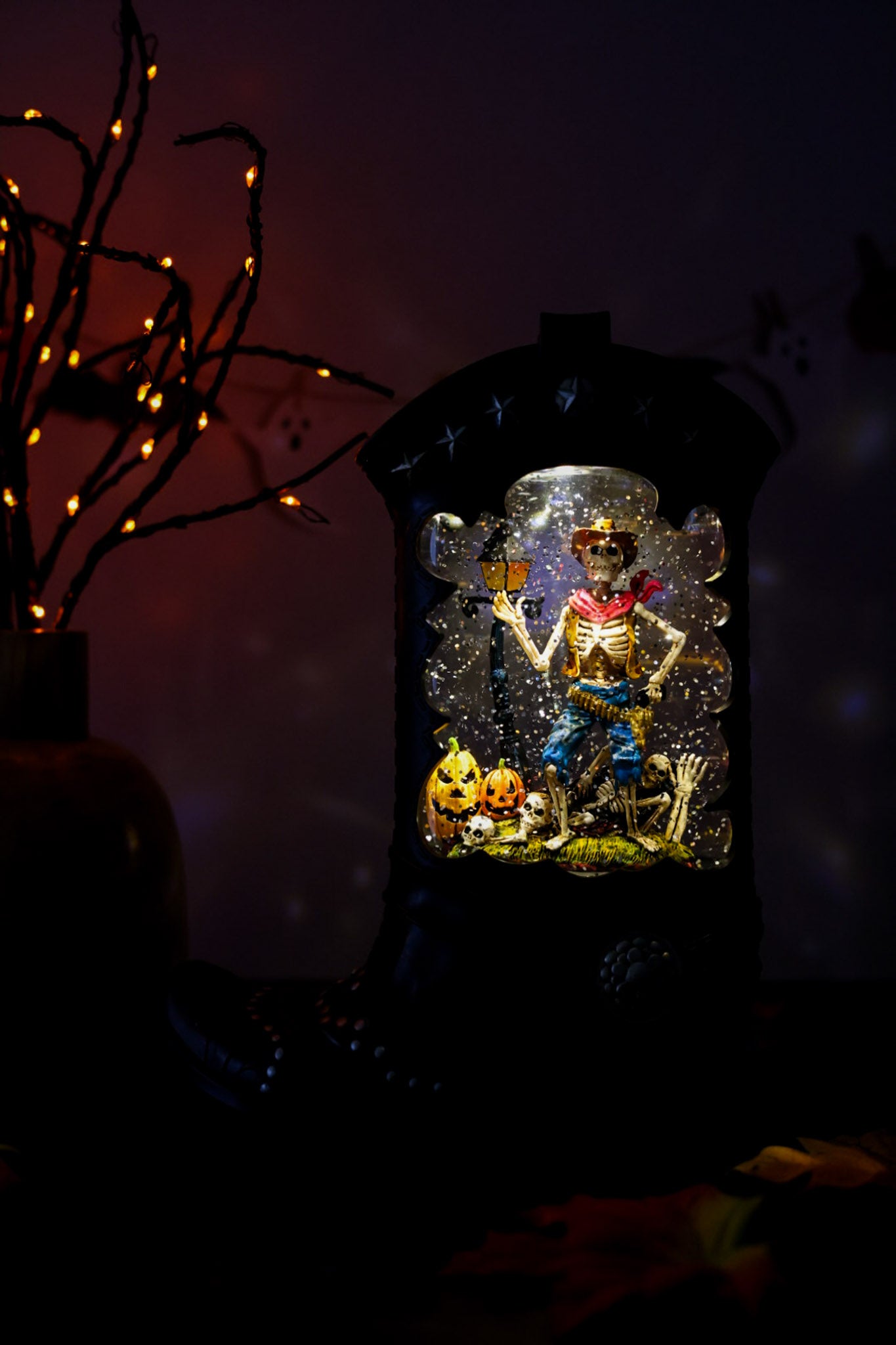 10" LED Boot Water Globe With Cowboy Skeleton