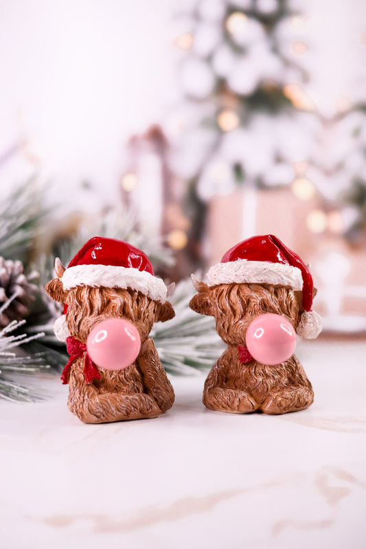 4.75” Santa Highland Cow Blowing Bubble Figurine (2 Styles)