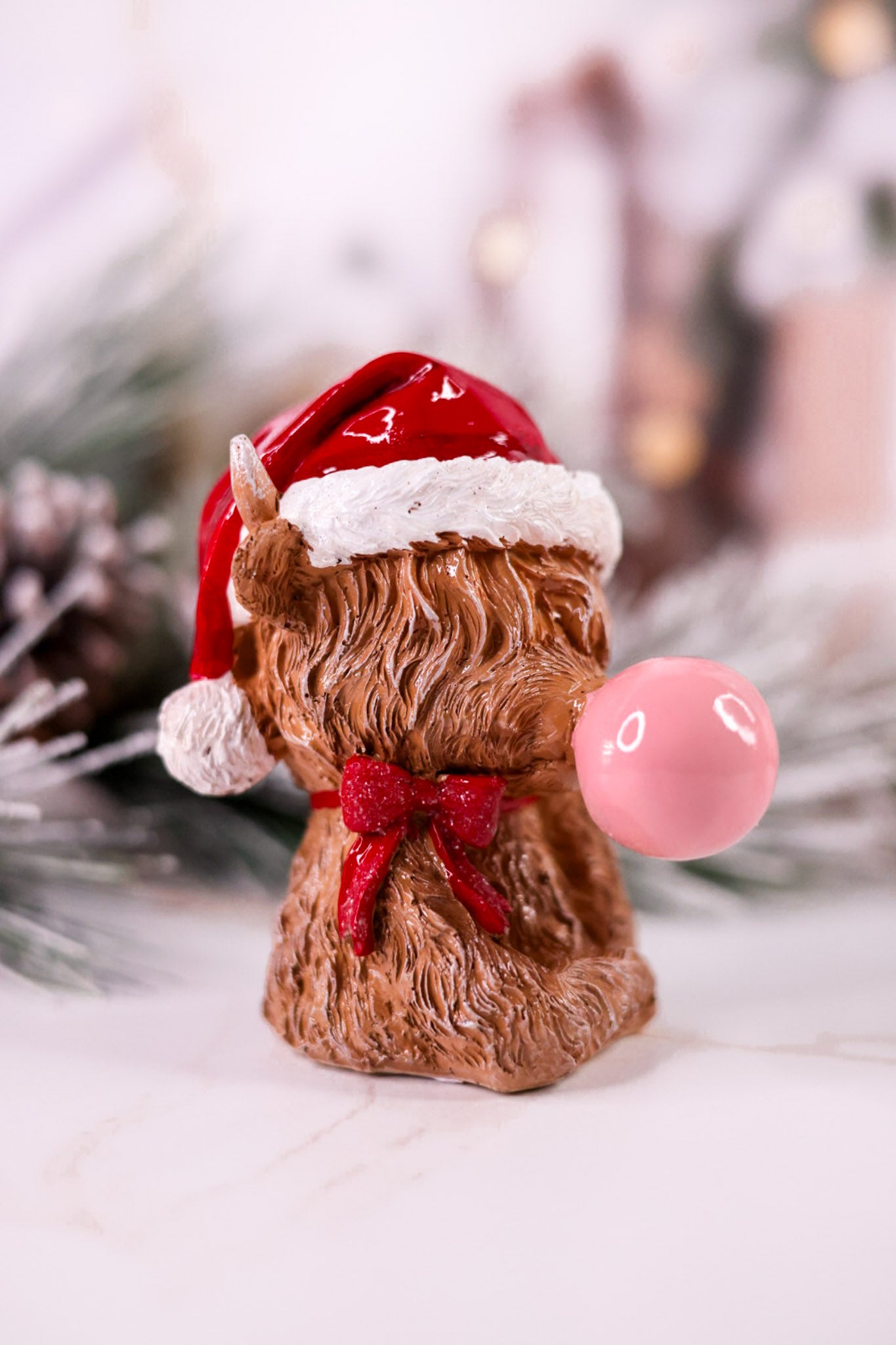 4.75” Santa Highland Cow Blowing Bubble Figurine (2 Styles)