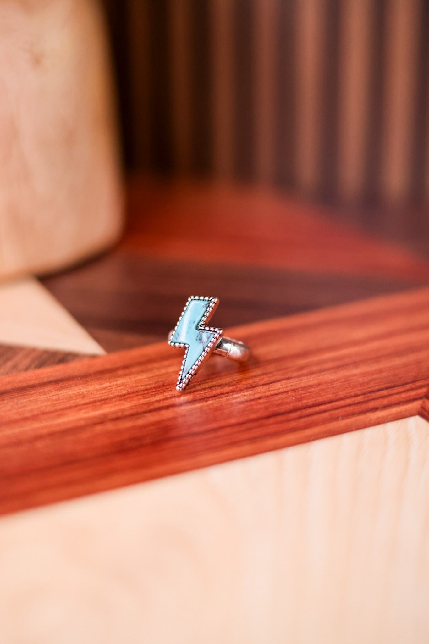Turquoise Stone Lightning Bolt Adjustable Ring