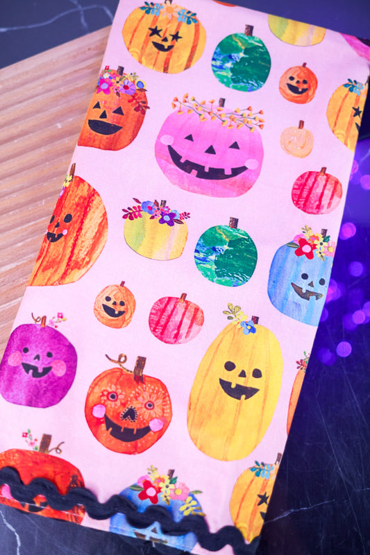 Colorful Pumpkins Kitchen Towel with Rickrack Trim