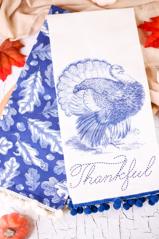 Blue and White Harvest Themed Kitchen Towels (2 Styles)