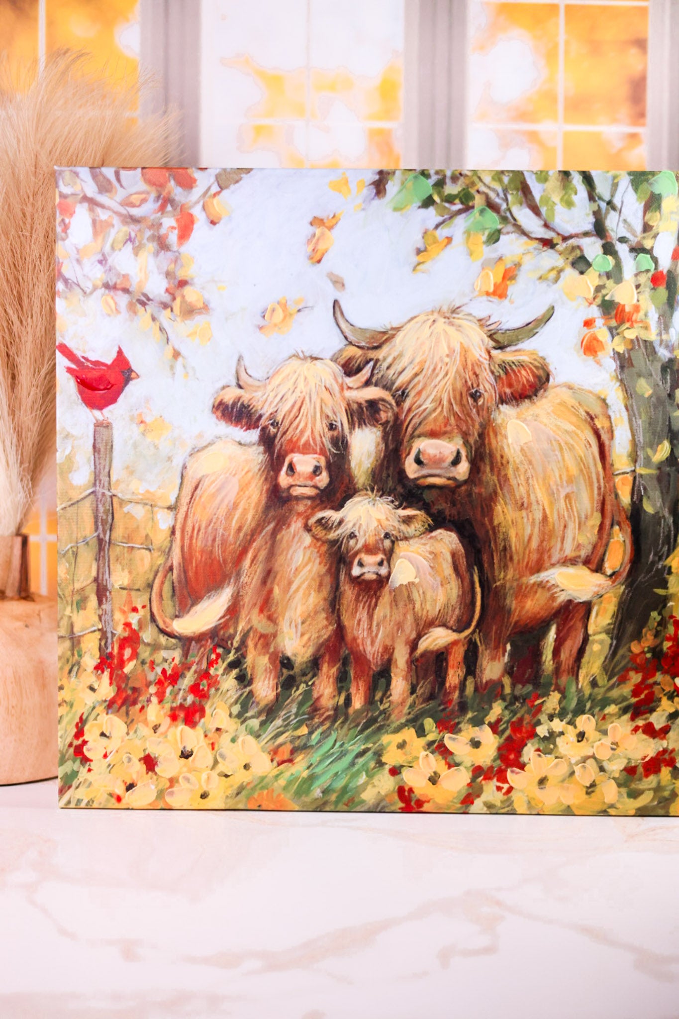 Flower Grazing Highland Cows Wall Art (3 Styles)