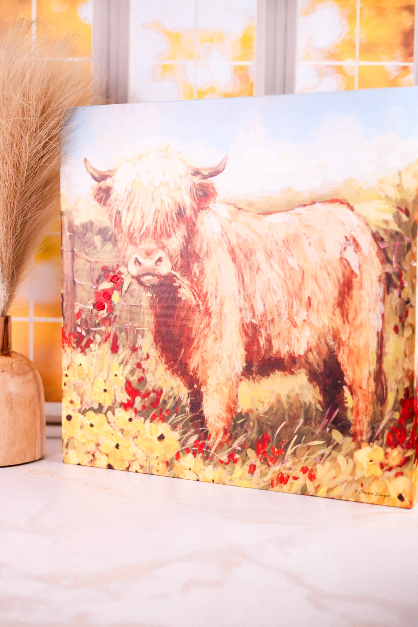 Flower Grazing Highland Cows Wall Art (3 Styles)