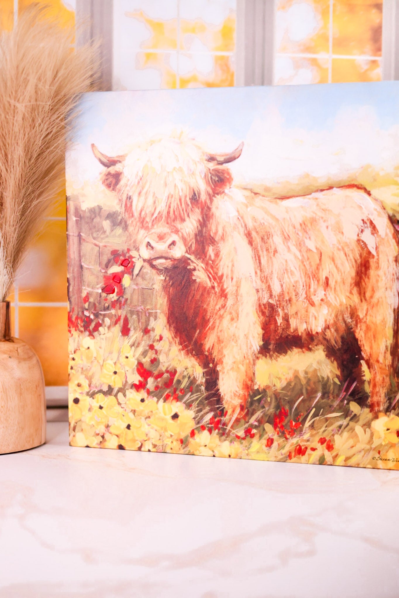 Flower Grazing Highland Cows Wall Art (3 Styles)