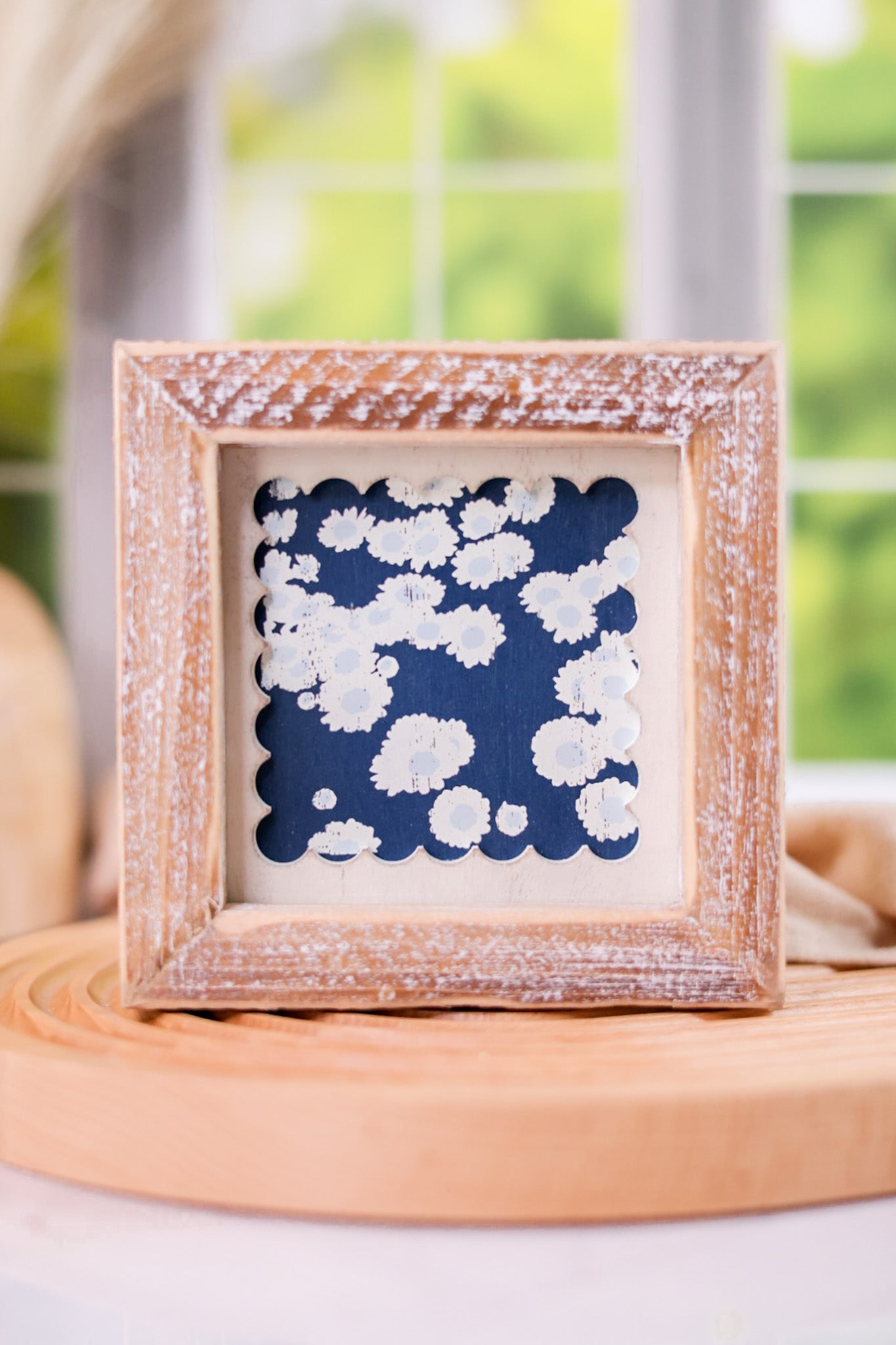 Wood Framed Navy/Grey Daisies Sign with Scalloped Edges