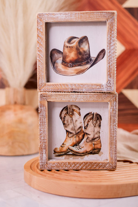 Cowboy Hat/Boots Reversible Sign with Wood Frame