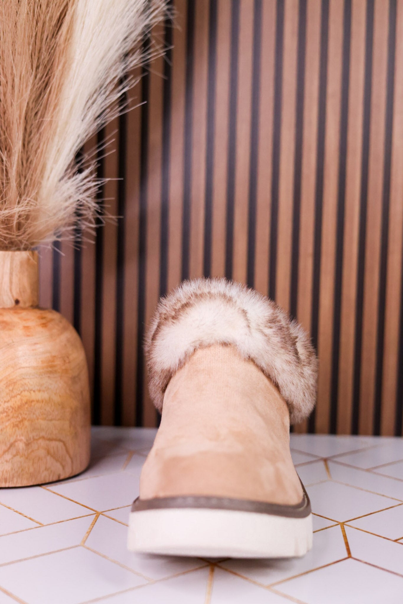 Light Taupe Mahika Fur Lined Clog