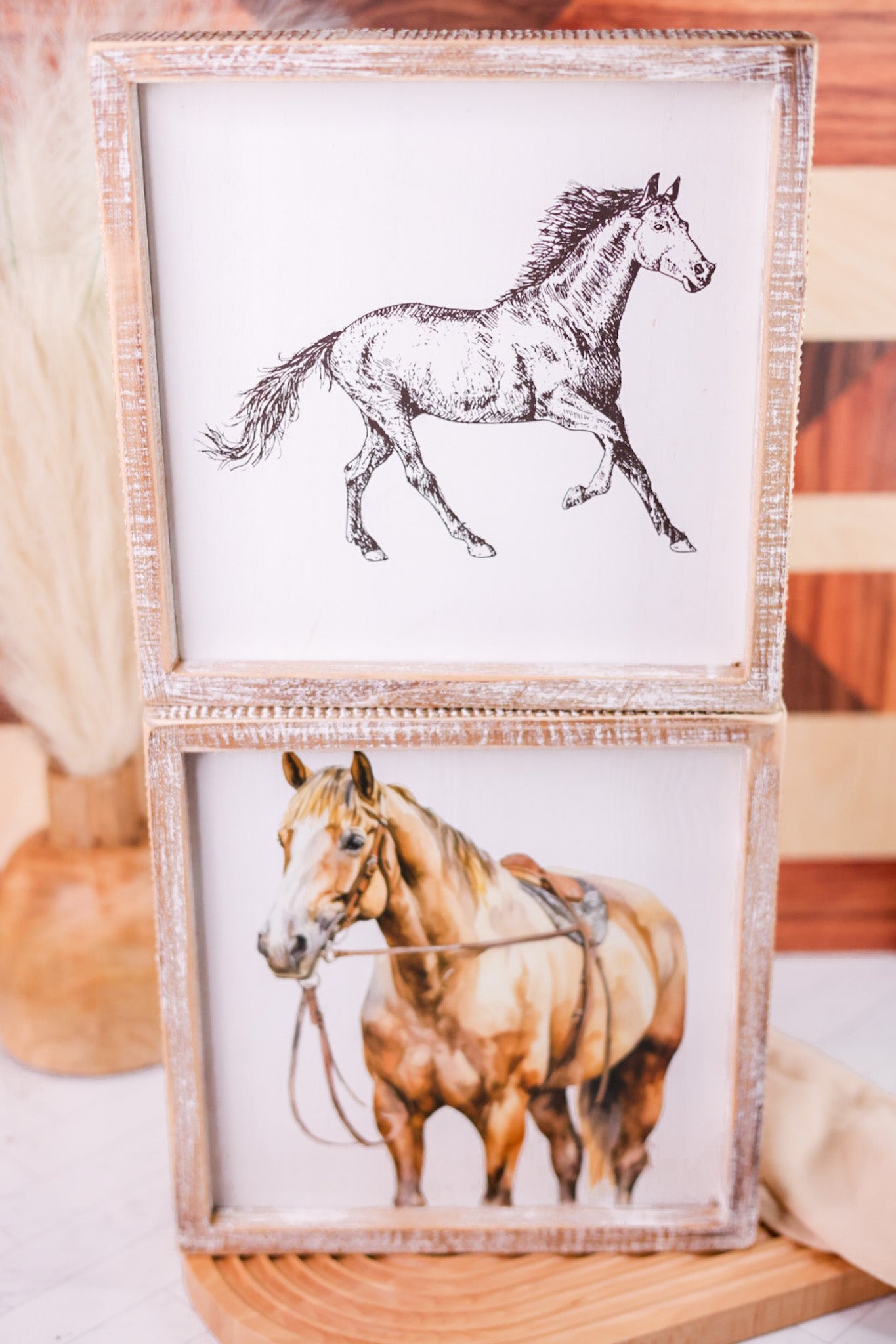 Reversible Wood Framed Horses Sign