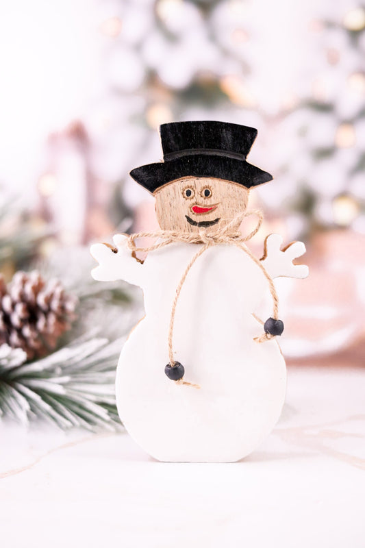 7.25" Wood & Enamel Snowman Tabletop Sitter