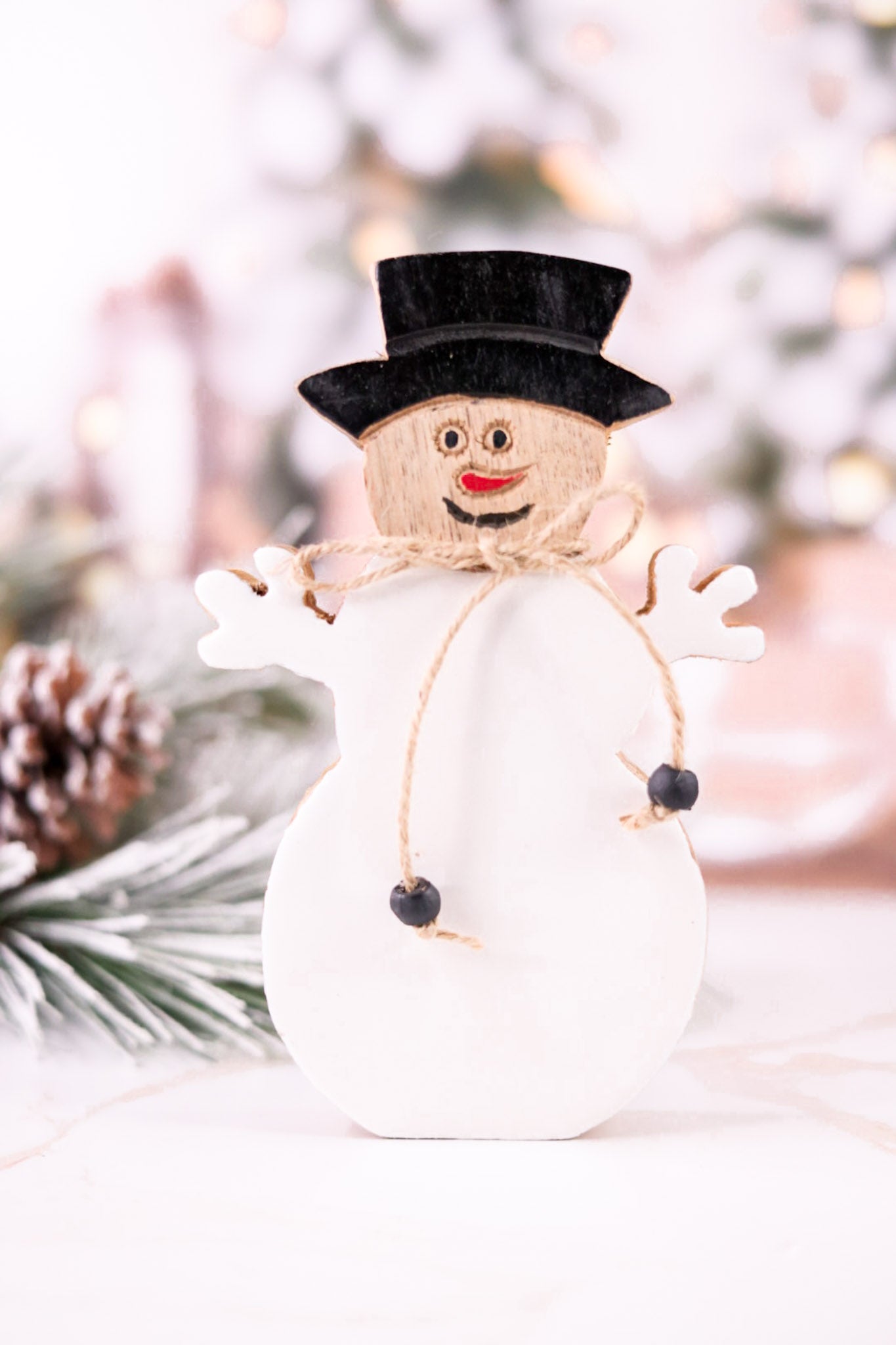 7.25" Wood & Enamel Snowman Tabletop Sitter