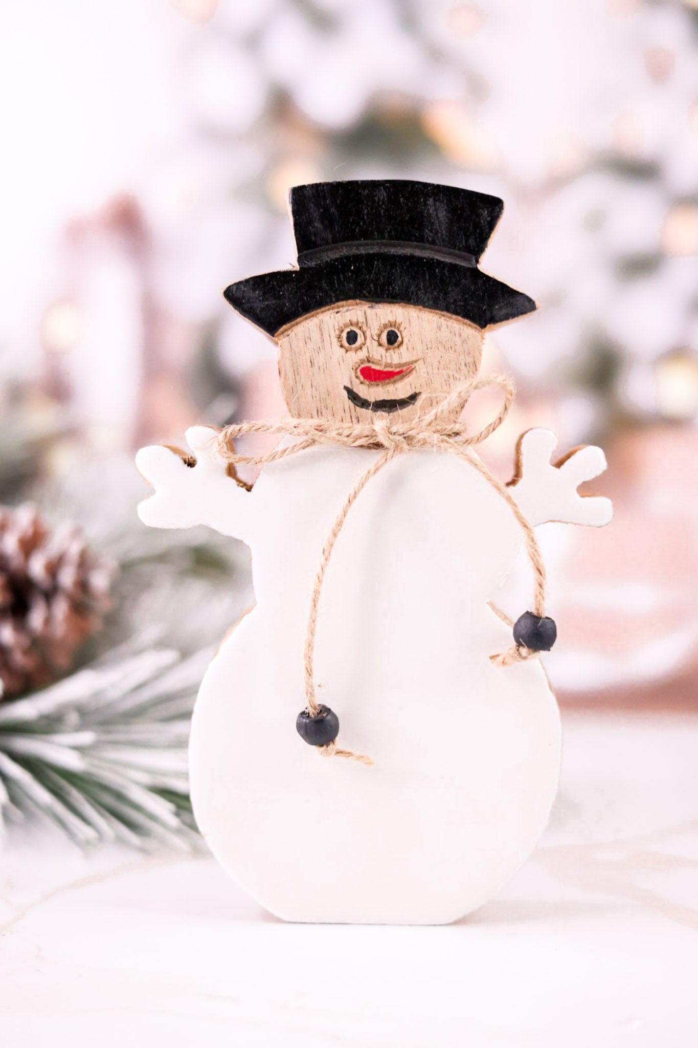 7.25" Wood & Enamel Snowman Tabletop Sitter