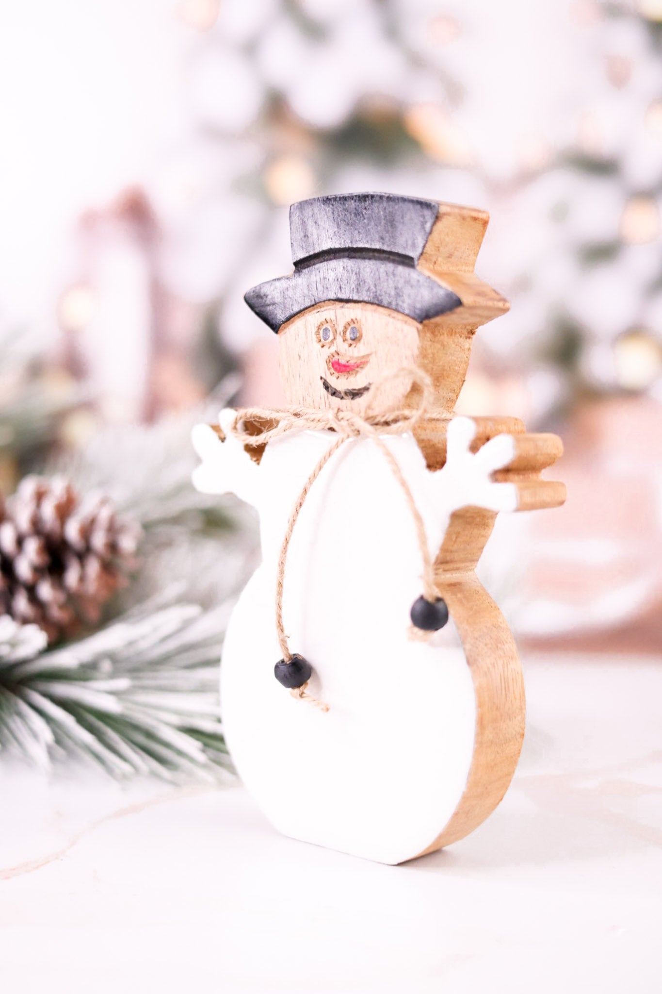 7.25" Wood & Enamel Snowman Tabletop Sitter