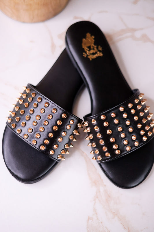 The Flirtini Black Studded Sandals