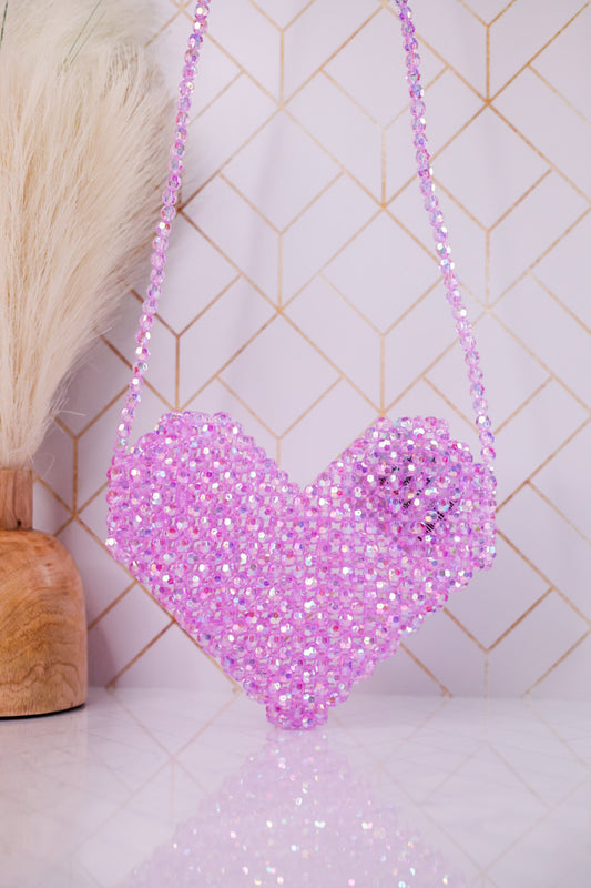 Shimmering Beaded Heart Crossbody Bag