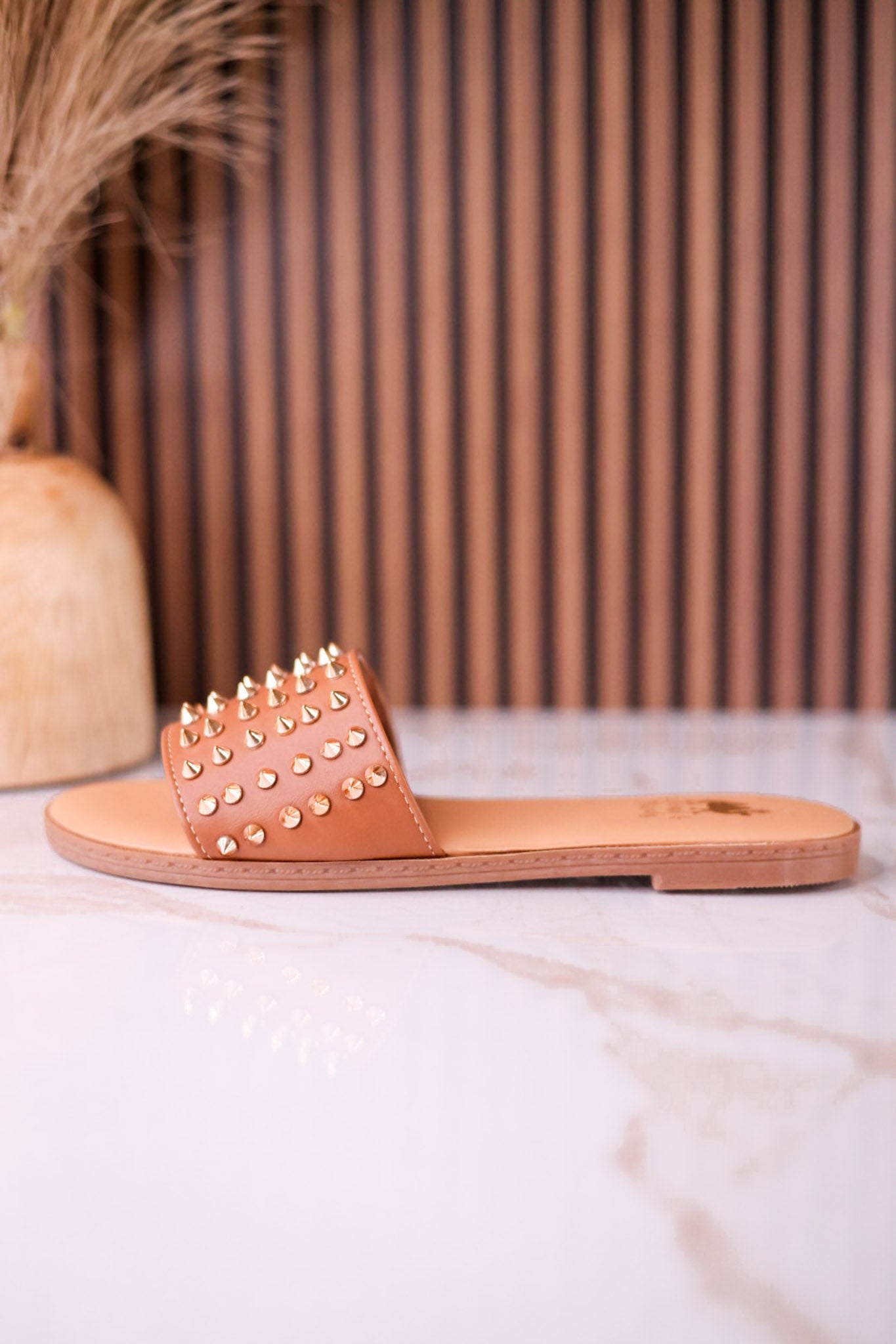 The Flirtini Studded Sandals In Camel Brown