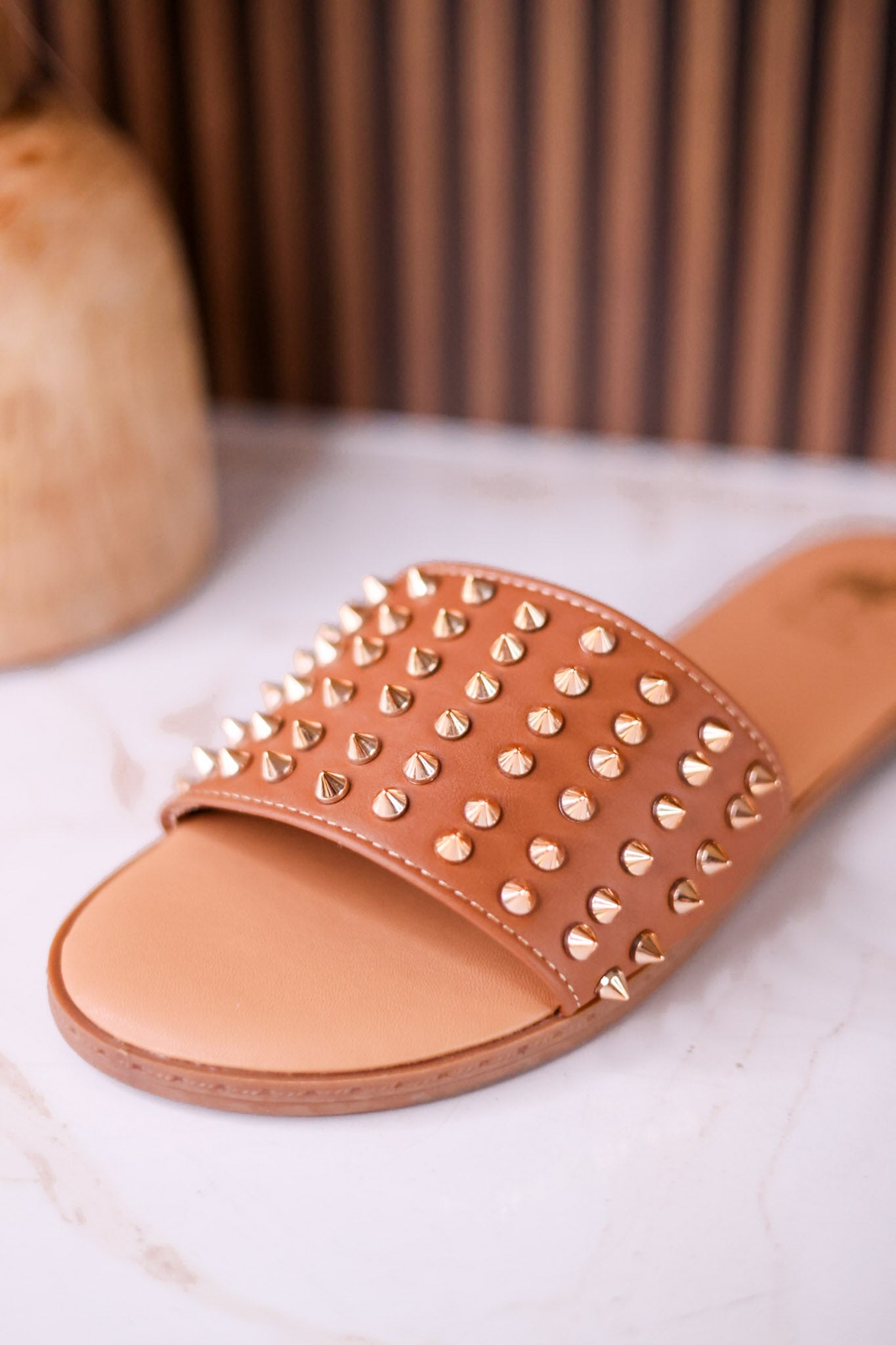 The Flirtini Studded Sandals In Camel Brown