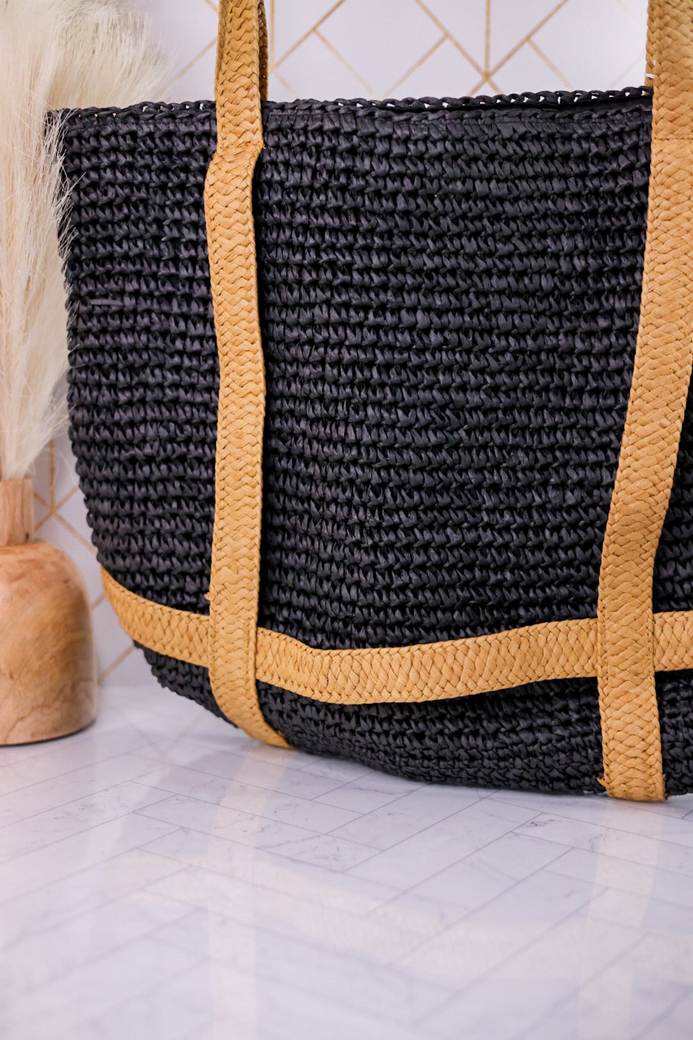 Woven Tote With Hat Holder Straps