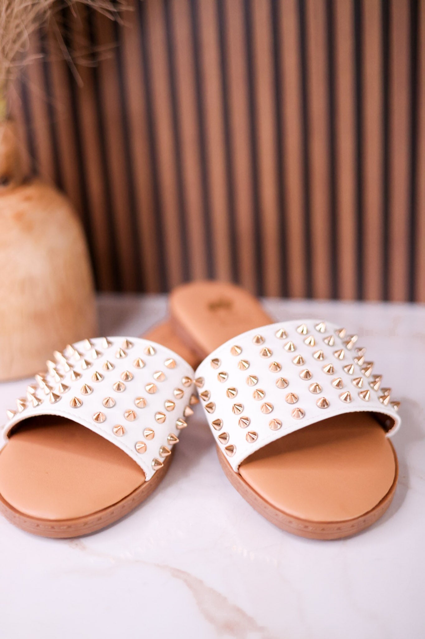 The Flirtini Studded Sandals In White