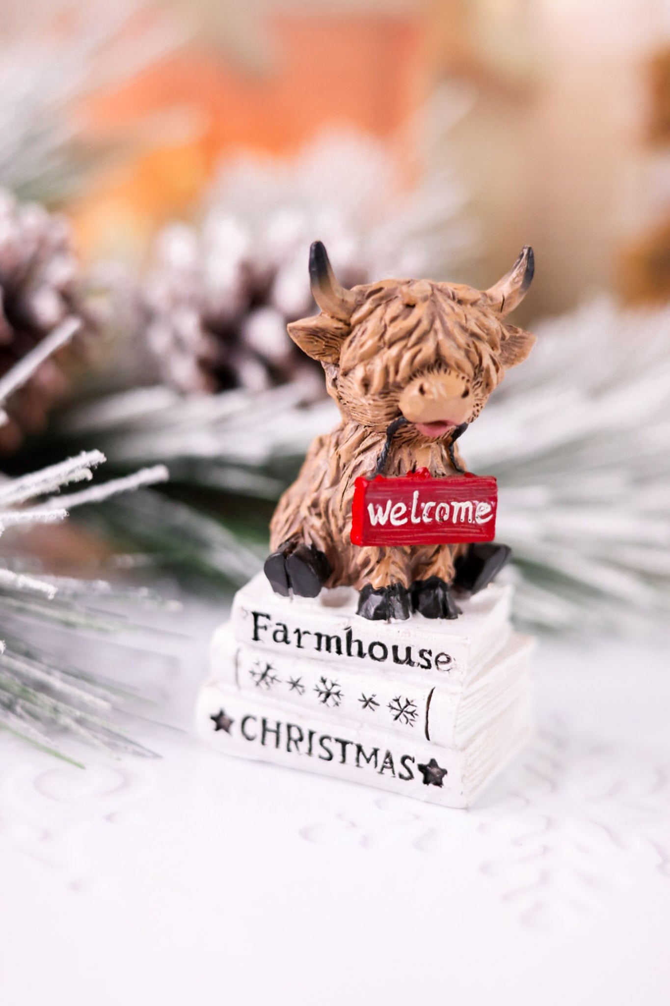 Merry Christmas Highland Cow Book Stack Resin Figurines (2 Styles)