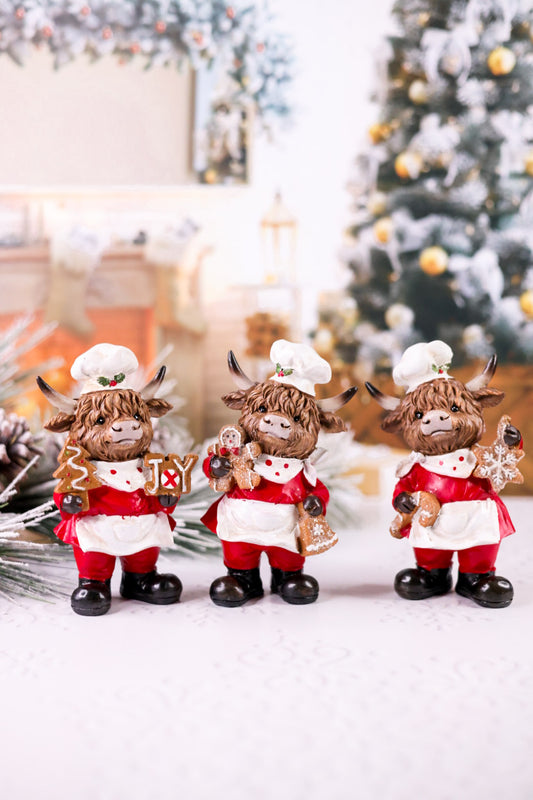 Resin Holiday Highland Cow Chef Figures (Three Styles)
