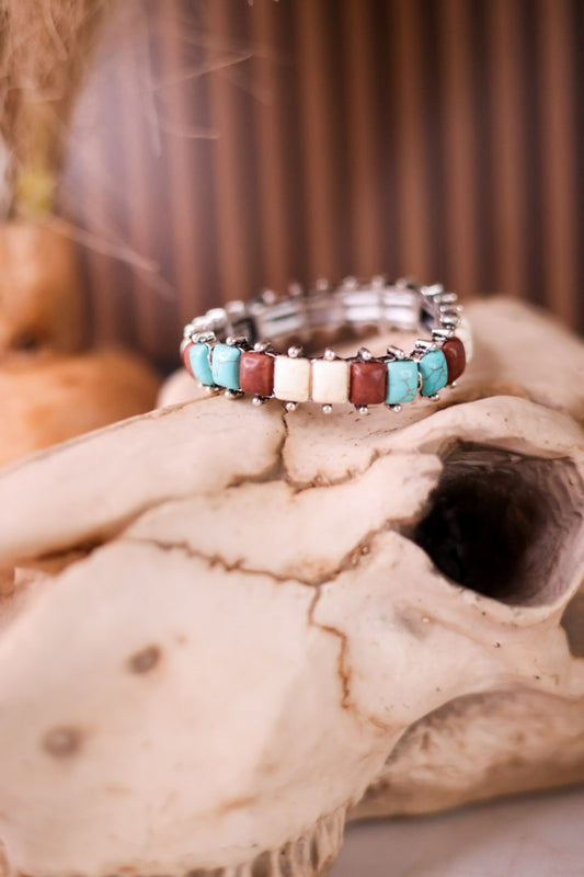 Rectangular Three Color Stone Stretch Bracelet