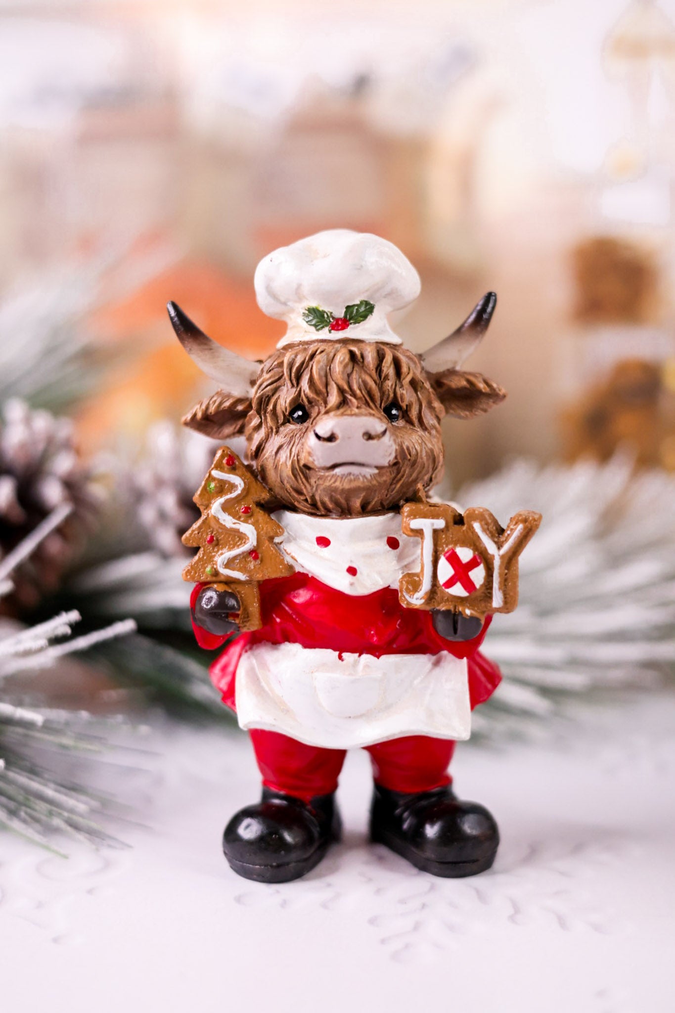 Resin Holiday Highland Cow Chef Figures (Three Styles)