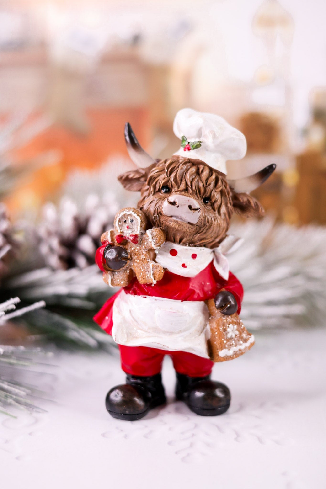 Resin Holiday Highland Cow Chef Figures (Three Styles)