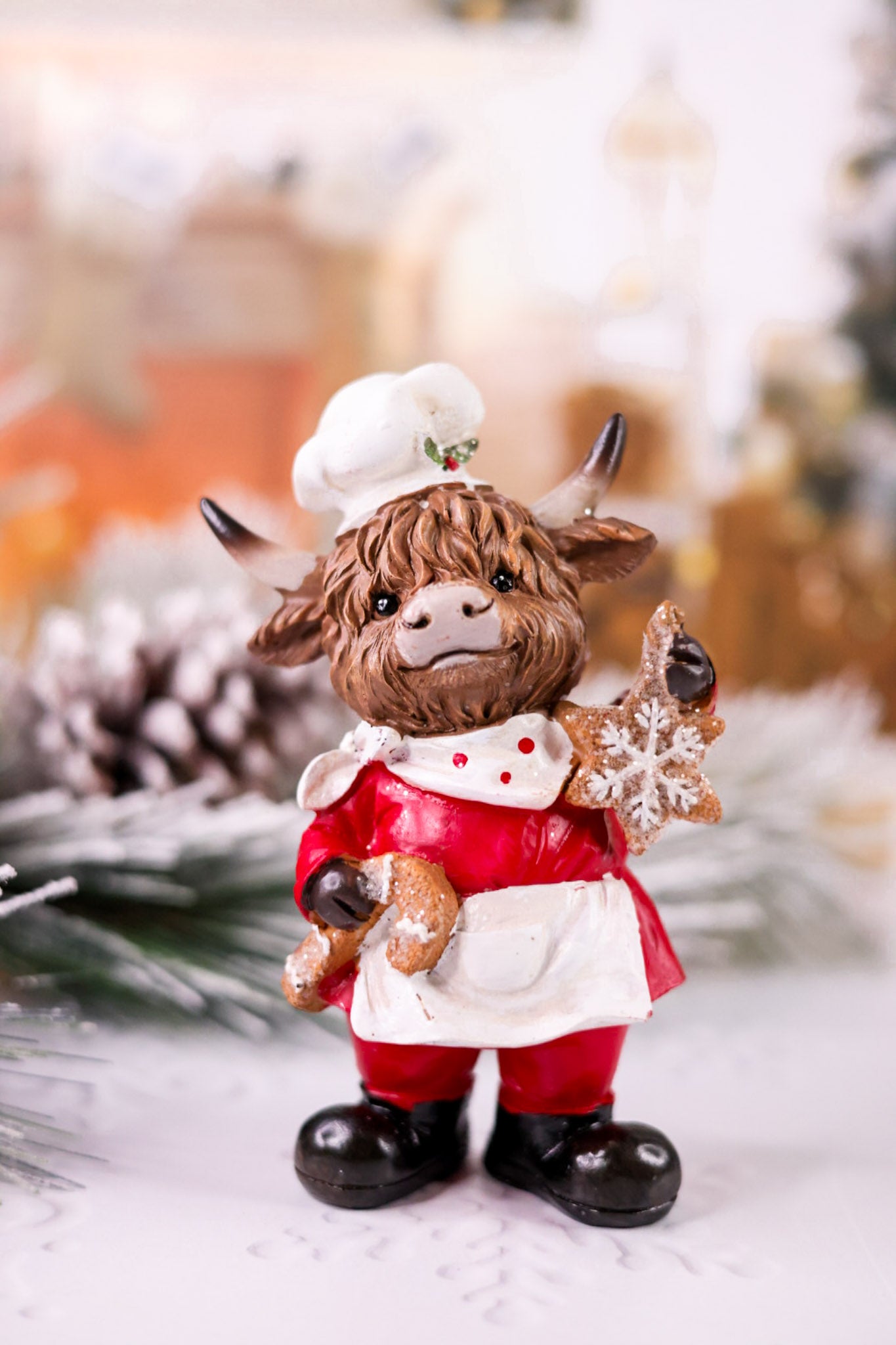 Resin Holiday Highland Cow Chef Figures (Three Styles)