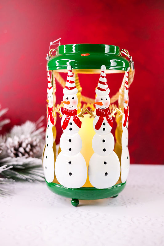 Metal Snowman Cutout LED Lantern