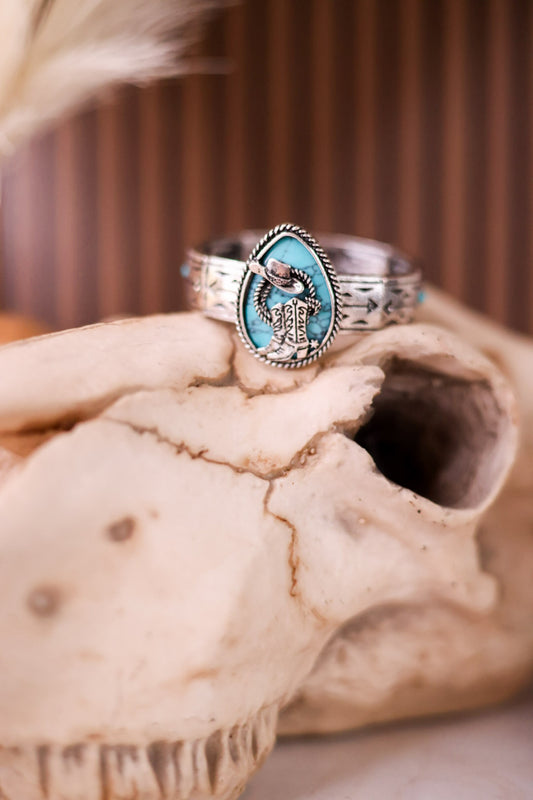 Aztec Pattern Stretch Bracelet With Turquoise Boots Pendant