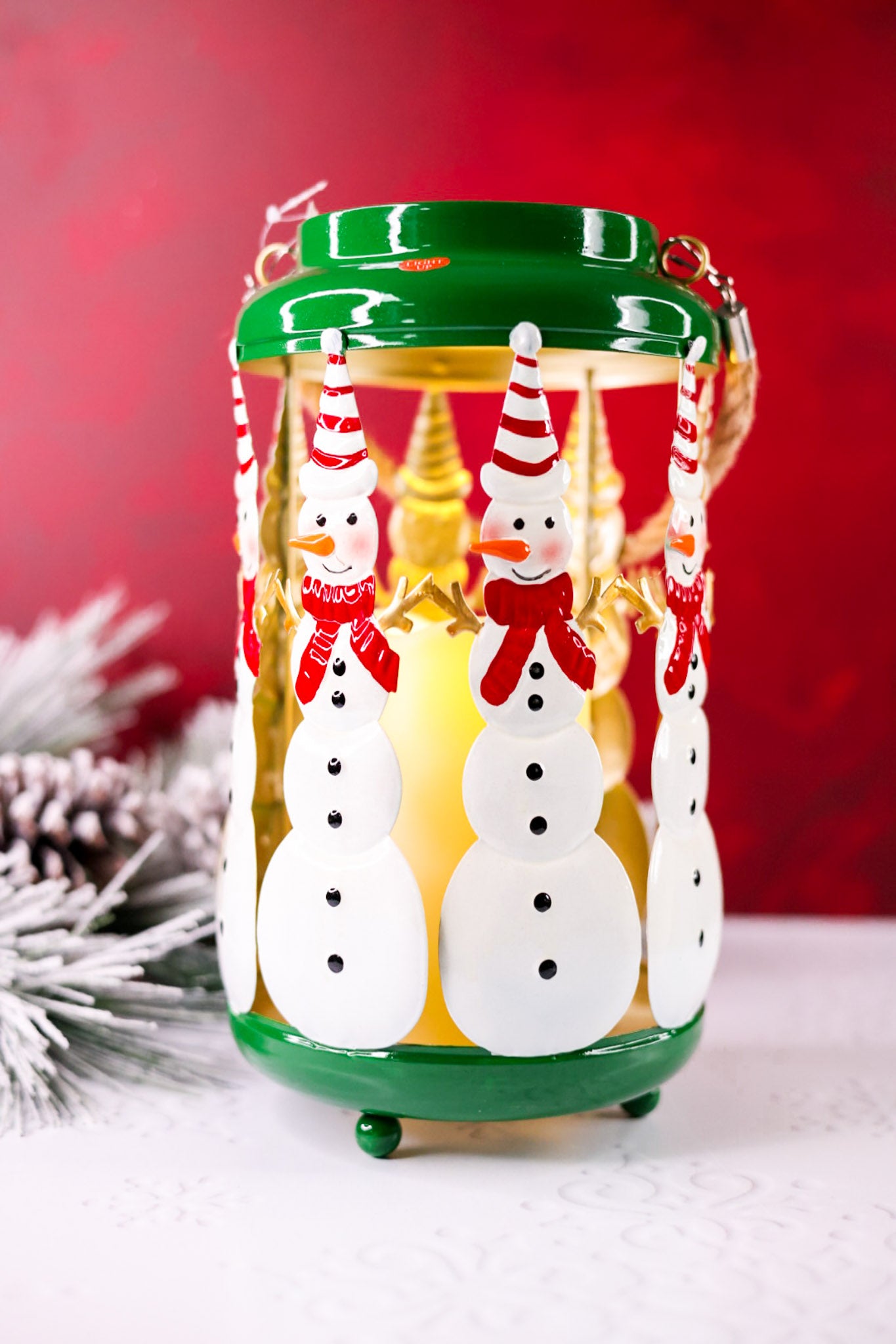 Metal Snowman Cutout LED Lantern