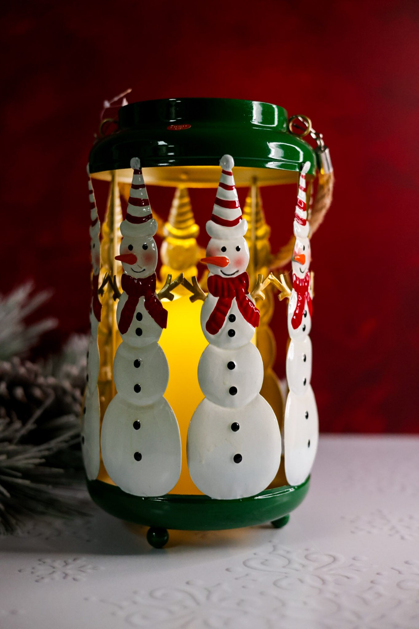 Metal Snowman Cutout LED Lantern