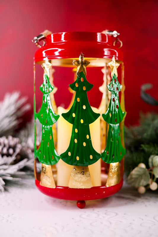 Christmas Tree Cutout Metal LED Lantern