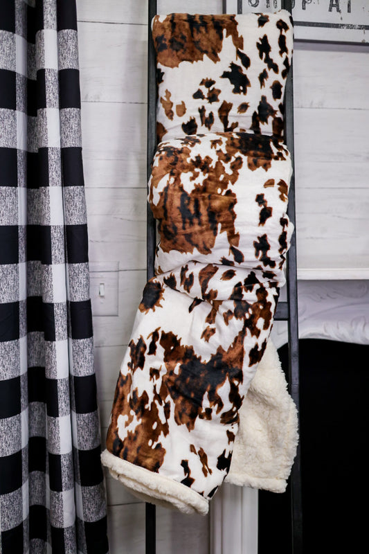 Tri-color Cowhide Plush Sherpa Throw