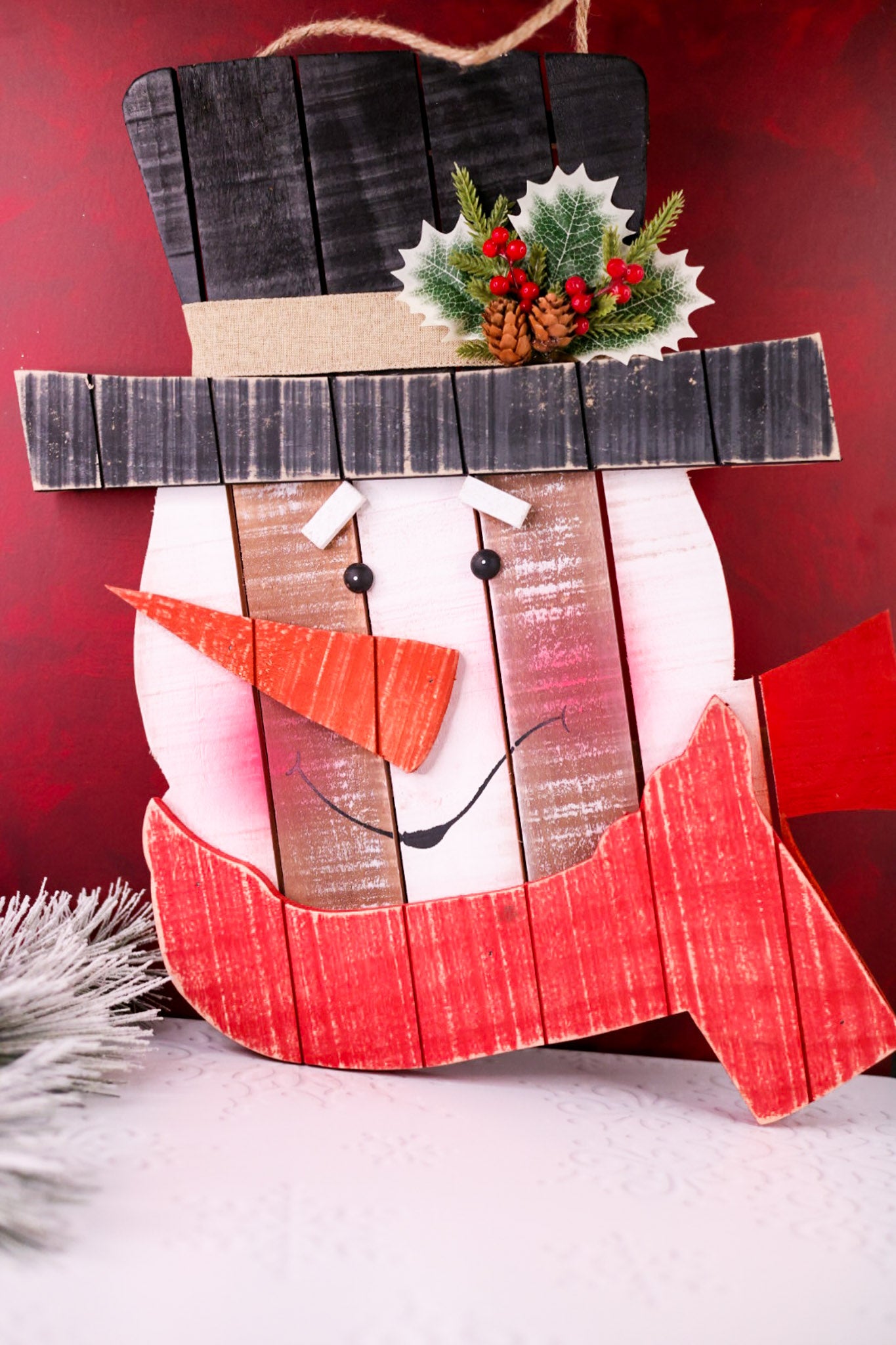 Rustic Wooden Snowman Hanger
