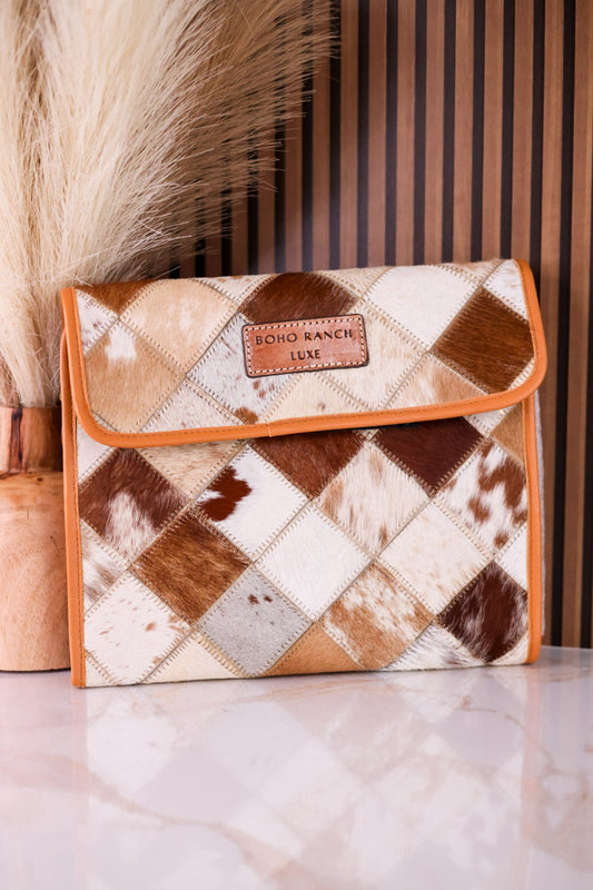 Tan Hair-On Foldable Makeup/Jewelry Bag