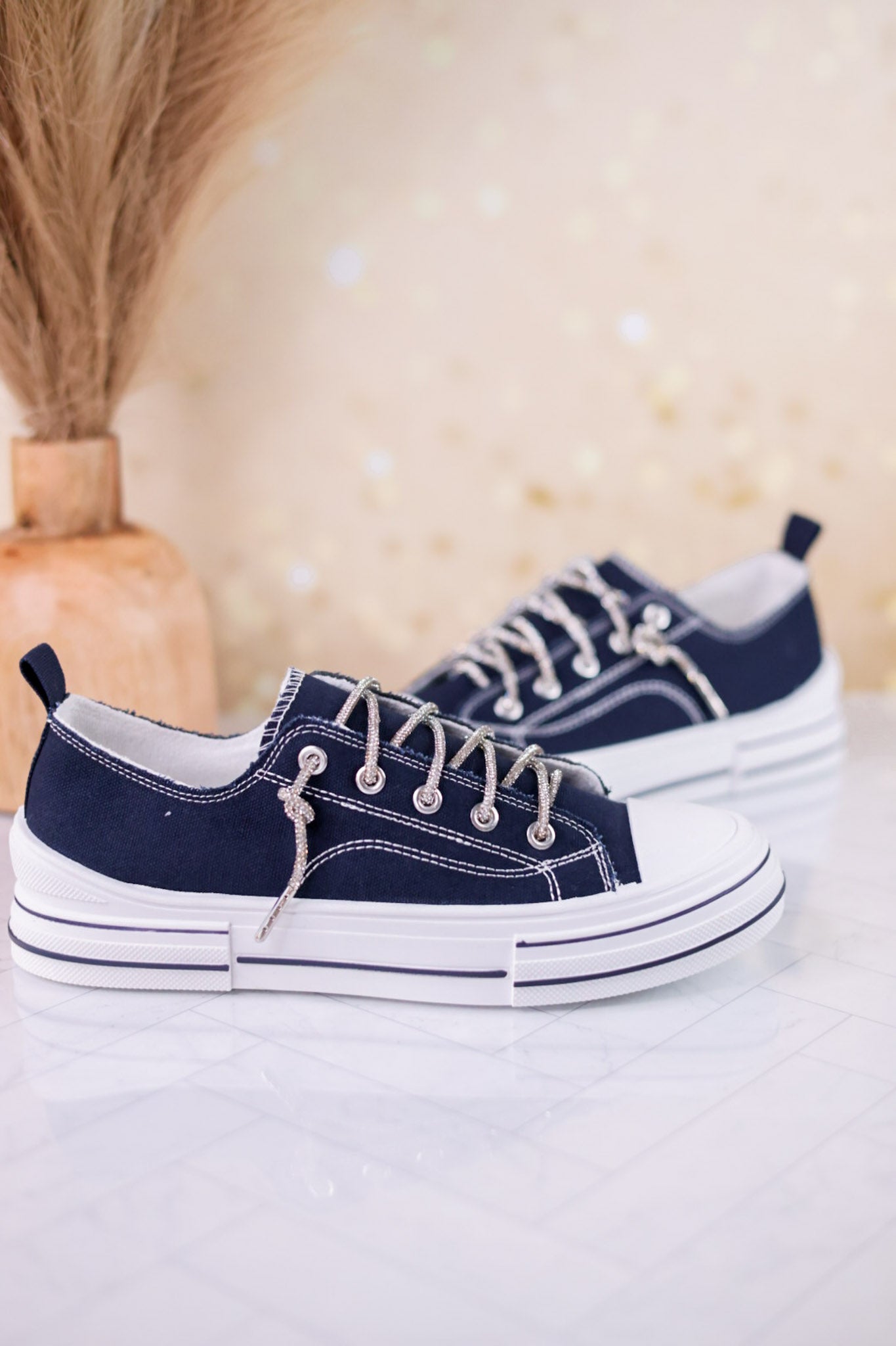 Navy Lace Up Sneakers