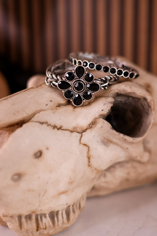 Two Layer Stretch Bracelet With Black Concho
