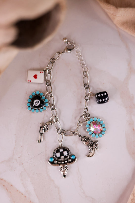 Steerhead Western Style Multi Charm Chunky Chain Bracelet