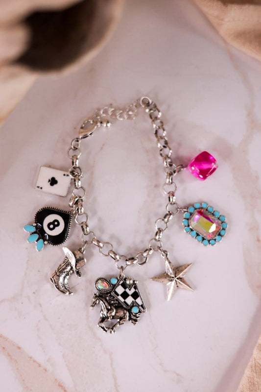 Horse Western Style Multi Charm Chunky Chain Bracelet