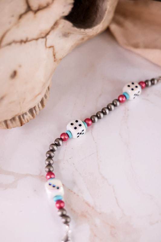 White Western Style Cowgirl Pearl & Large Dice Trucker Hat Chain